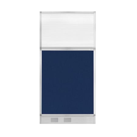 Hush Panel Cubicle Partition 3' X 6' Navy Blue Fabric Clear Fluted Window W/ Cable Channel